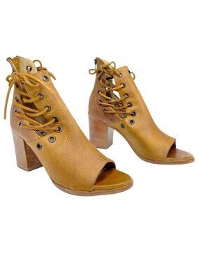 Baske California Genuine Leather Fury Open Toe Lace-Up Booties Women’s 8 Cognac